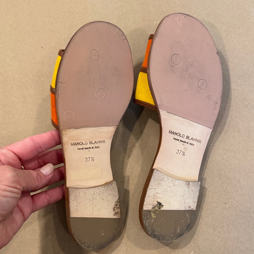 Manolo Blahnik Orange and Yellow Slide Sandals - Picture 5 of 6